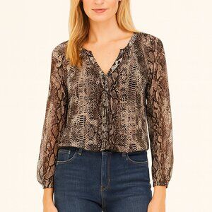 INC International Concepts Brown Black Fitted Long Sleeve Blouse